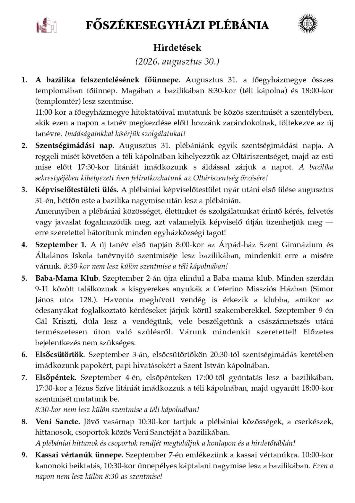 Hirdetések - 2026. augusztus 30